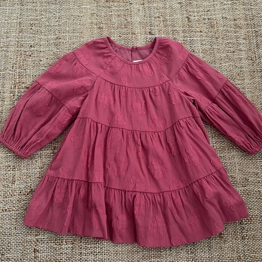 Zara Textured Raspberry Pink Tiered Ruffle Dress 12-18 Months